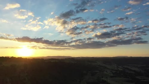 Sunset rural landscape aerial view. Nature scenery
