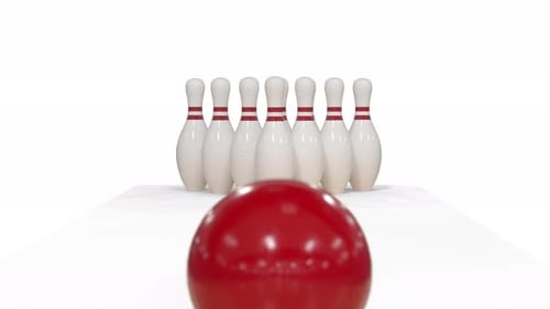 Animated Bowling Ball Striking Pins Clean White Background