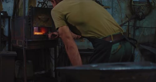 Handmade Blacksmithing Closeup View of Hammering on Anvil Hobby and Craft Prores