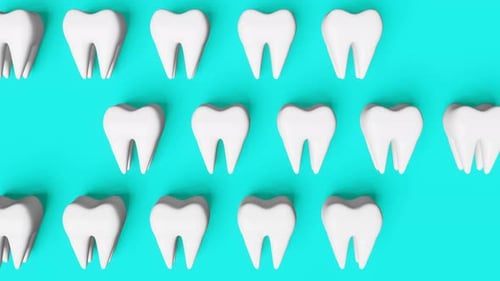 White healthy teeth motion 3D loop seamless animation pattern blue background National Dentist's Day