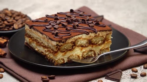 Delicious Tiramisu Cake with Coffee and Cinnamon