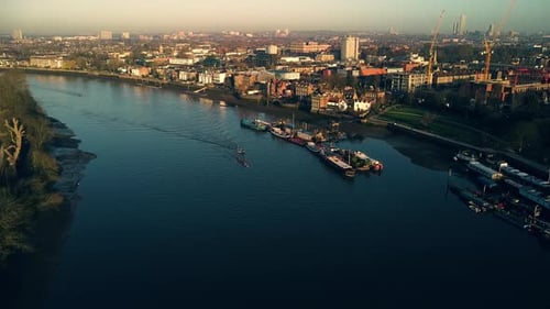 Atardecer Zumbido Río Támesis Aerial Atardecer Remeros Londres