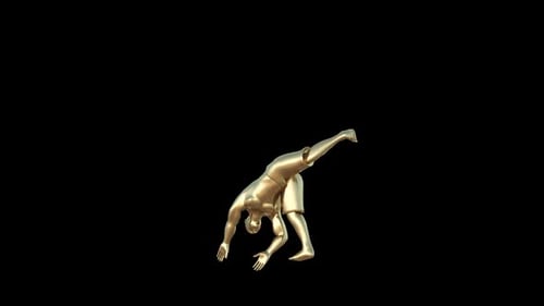 3D Golden Man Performing Acrobatic Flip on Alpha Channel