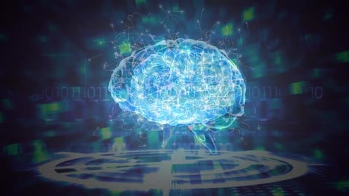 Composición científica: cerebro coloreado en azul y verde