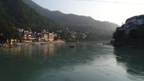 City of Rishikesh state of Uttarakhand in India seen from the sky