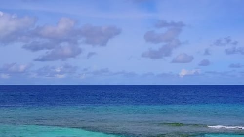 Aerial abstract of island beach trip by blue ocean with sand background