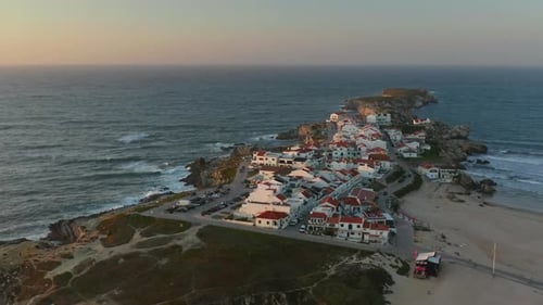 Aerial View of Coastal Residential Houses in Picturesque Harbor