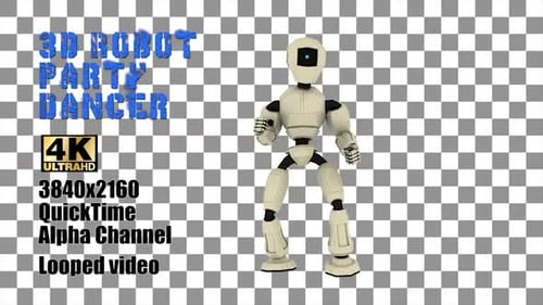 Dancing 3D Robot Character Animation Loop with Alpha Channel