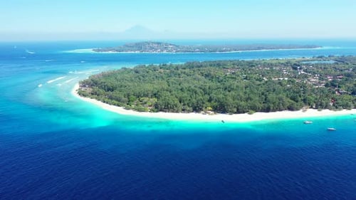 Aerial drone view abstract of tropical island beach time by blue sea and white sand background of a