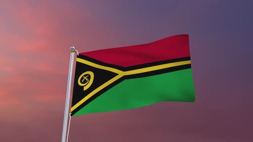 Vanuatu Flag Waving Animation Against Sunset Sky