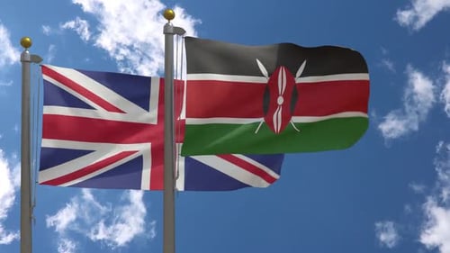 Animated United Kingdom and Kenya National Flags Waving