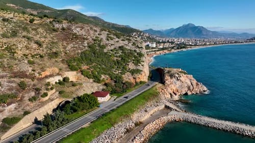 Traffic on the Beach Aerial View 4 K