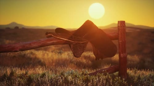 Old Saddle As the Sunset in the Country