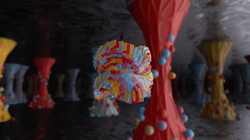 Vol d'une figurine abstraite multicolore VJ Loop Seamless