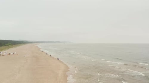 Aerial View of Baltic Sea Coast of Poland with Cloudy Overcast Sky