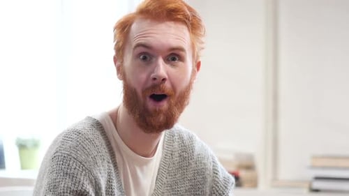 Man with Ginger Hair and Beard Surprised
