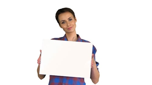 Woman Holding Blank Sign Presentation Mockup