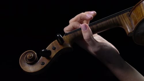 Fingers Pressing Strings on a Violin in the Dark