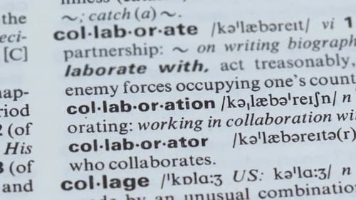 Collaboration Word Definition Pointed in Dictionary, Mutual Project, Cooperation
