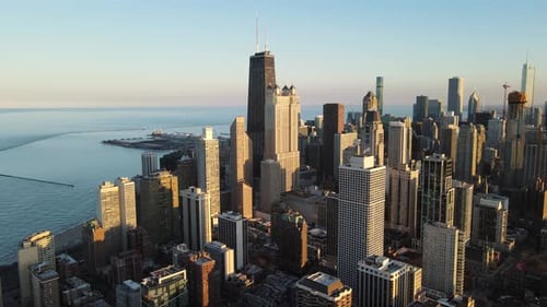 Chicago Cityscape at Sunset Aerial View