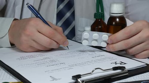 Medical Professional Writing Prescription in Office