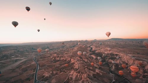 Hot Air Balloons Floating Over Cappadocia at Sunrise