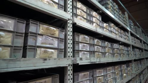 Small Gray Boxes in the Warehouse Area of the Factory 4K
