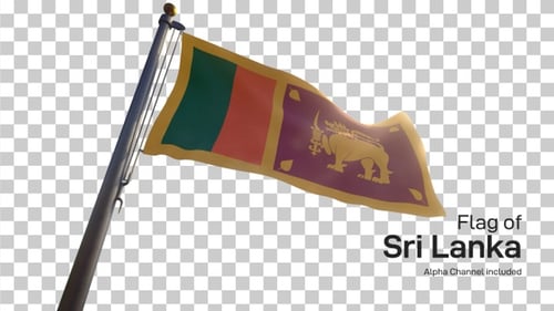 Realistic Sri Lanka Flag Waving on Flagpole with Alpha Channel