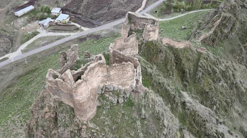 Drone Shot of Old Castle Ruins on Hilltop