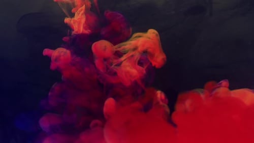 Abstract Ink Flowing in Red, Blue, and Orange