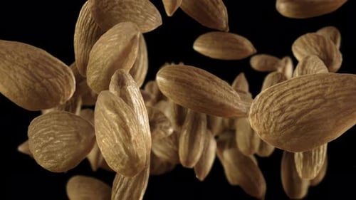 Almonds Falling in a Close Up Shot