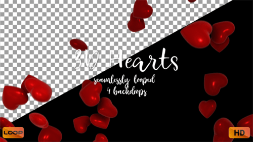 Seamlessly Looped Falling Red 3D Hearts Animation
