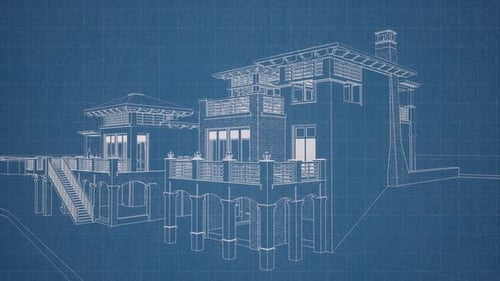 Architectural House Blueprint Wireframe Reveal Animation