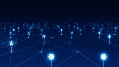 Blue futuristic technology icon network connection abstract background concept camera zoom