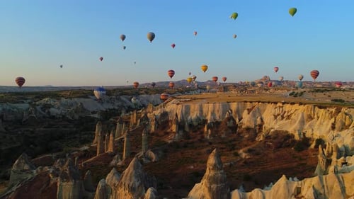 Aerial View Hot Air Balloons over Cappadocia Turkey