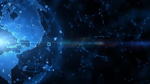 Global Technology Network Background with Digital Icons