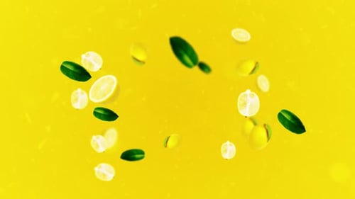 Dynamic Floating Lemons and Green Leaves Animation