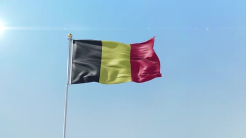Waving Belgium Flag Animation Against a Clear Blue Sky