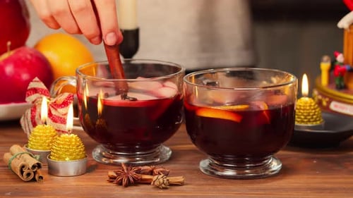 Mulled Wine in Glasses Gluhwein Closeup