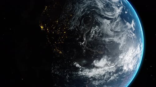 Rotating Planet Earth with Visible City Lights from Space