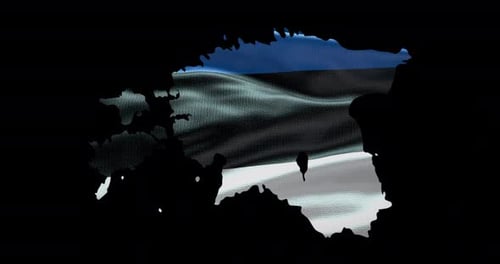 Estonia Map Outline with Waving Flag Animation