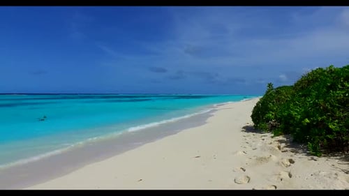 Aerial drone view travel of paradise seashore beach trip by clear lagoon and white sand background o