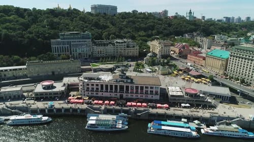 Aerial Drone Footage of Postal Square Area of Podil in Kiev
