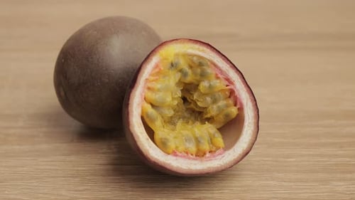 Close-up of One and a Half Passion Fruits