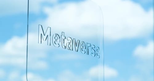 Lettrage Metaverse en verre et nuages en arrière-plan