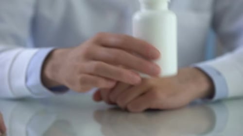 Doctor Giving Drugs to Ill Female Patient at Hospital, Woman Health, Close-Up