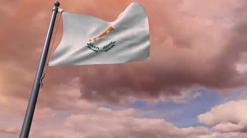 Animated Cyprus Flag Waving in Realistic Sky