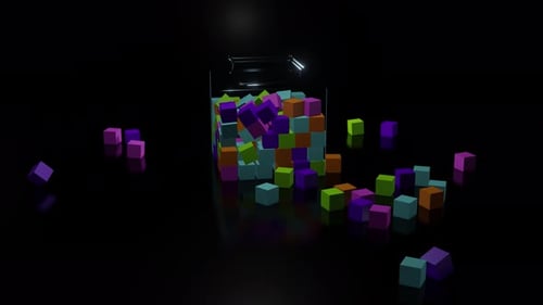 3D Colorful Cubes Falling into a Glass Box