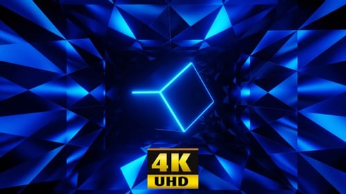 Flying Blue Cube In The Tunnel 4K