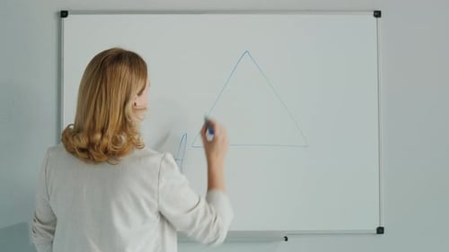 Woman Draws Triangle Diagram on Whiteboard